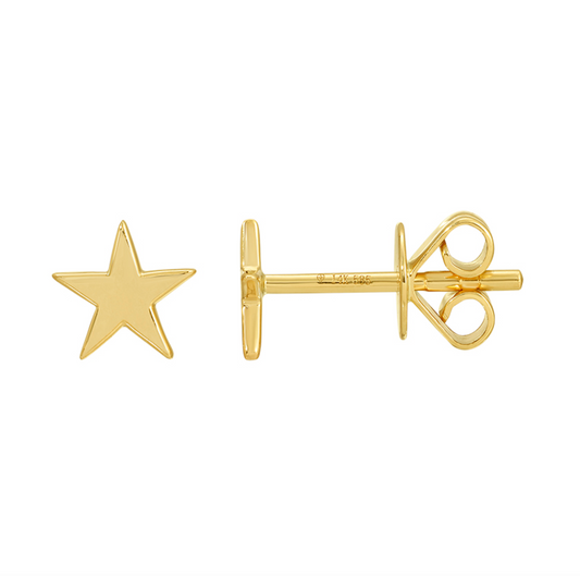 14k Yellow Gold Star Stud Earrings