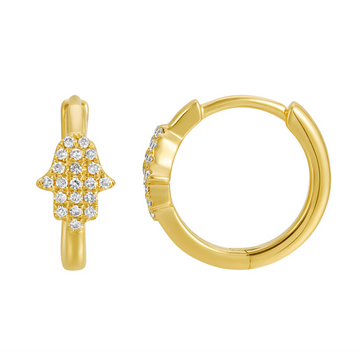 14k Yellow Gold Hamsa Huggie Earrings