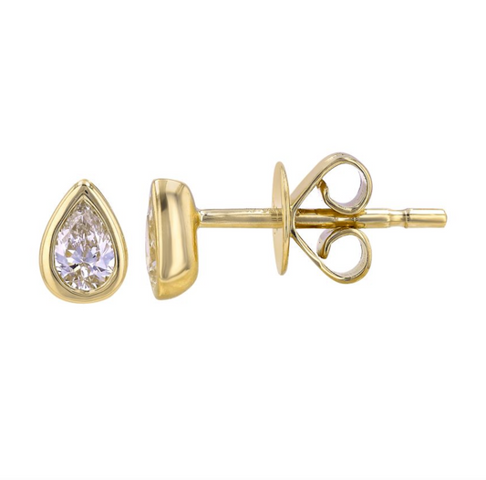 14k Yellow Gold Pear Bezel Diamond Stud Earrings