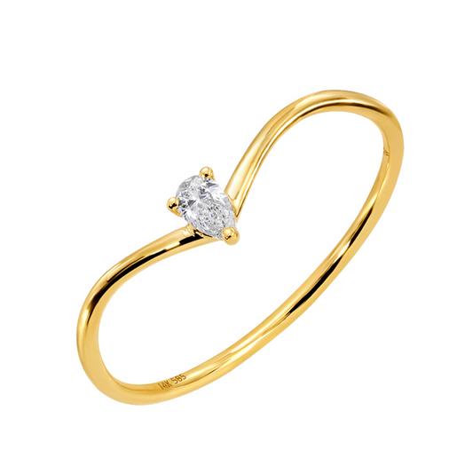 14k Yellow Gold Pear Diamond Curved Ring