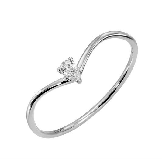 14k White Gold Pear Diamond Curved Ring