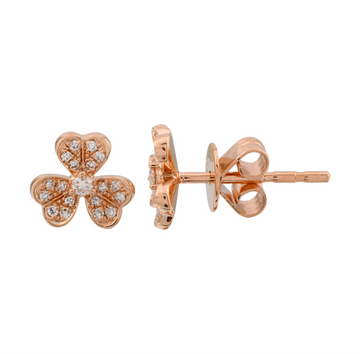 14k Rose Gold Flower Diamond Stud Earrings