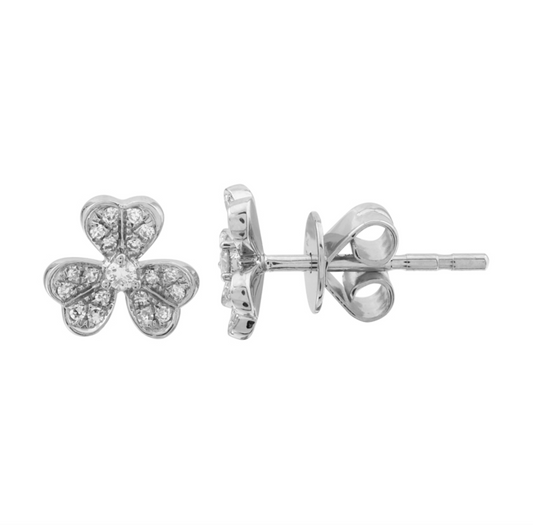 14k White Gold Flower Diamond Stud Earrings