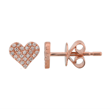 14k Rose Gold Diamond Heart Stud Earrings 6mm