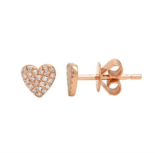 14k Rose Gold Heart Pave Diamond Stud Earrings 5mm