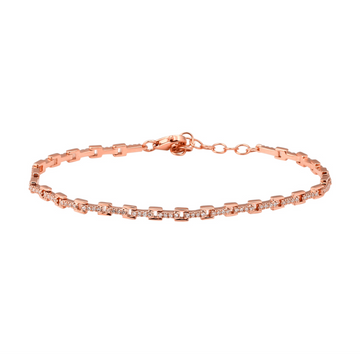 14k Rose Gold Square Links Diamond Tennis Bracelet