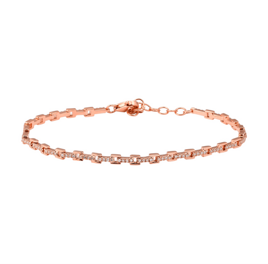 14k Rose Gold Square Links Diamond Bracelet