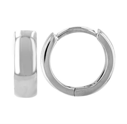 14k White Gold Wide Huggie Earrings 10mm