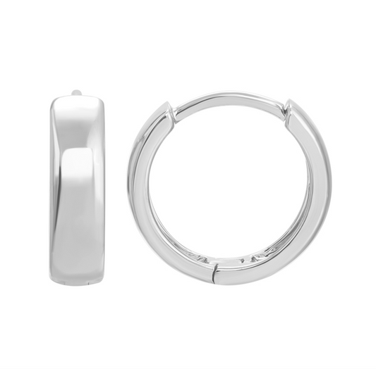 14k White Gold Wide Huggie Earrings 12mm