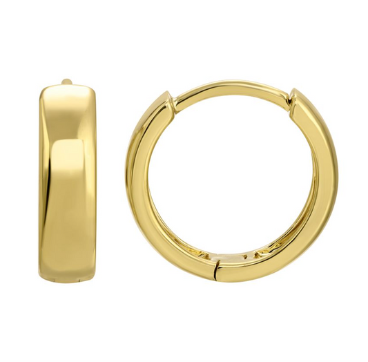 14k Yellow Gold Wide Huggie Earrings 12mm