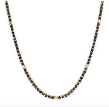 14k Yellow Gold Classic Sapphire Diamond Tennis Necklace