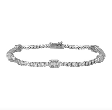 14k White Gold Illusion Emerald Diamond Tennis Bracelet