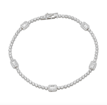 14k White Gold Illusion Emerald Diamond Tennis Bracelet