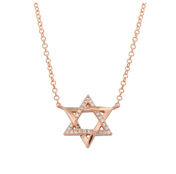 14k Rose Gold Diamond Star of David Necklace