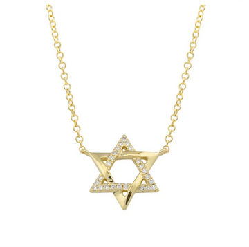 14k Yellow Gold Diamond Star of David Necklace