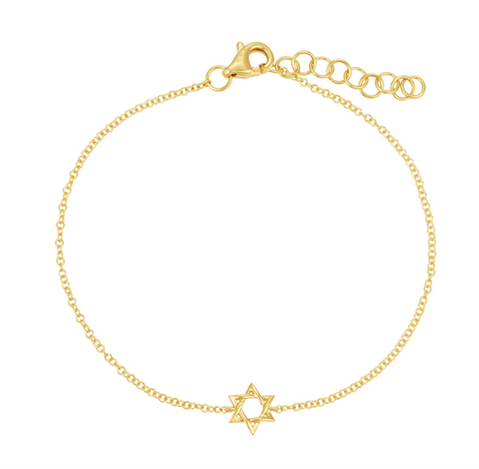 14k Yellow Gold Star of David Chain Bracelet