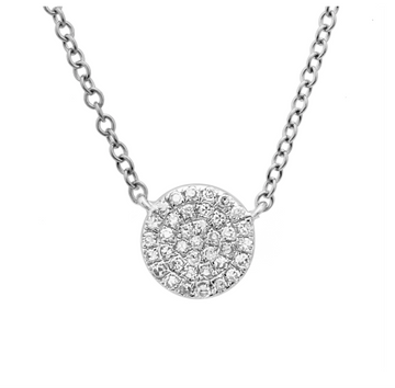 14k White Gold Pave Diamond Circle Necklace 6.5mm