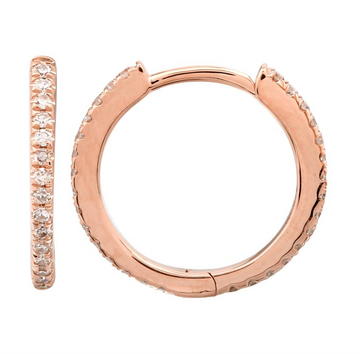 14k Rose Gold Eternity Diamond Huggie Earrings 12mm