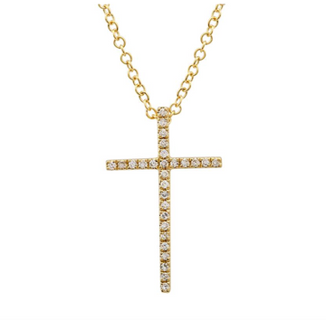 14k Yellow Gold Diamond Cross Necklace 18mm