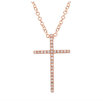 14k Rose Gold Diamond Cross Necklace 18mm