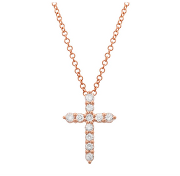 14k Rose Gold Diamond Cross Necklace 11mm