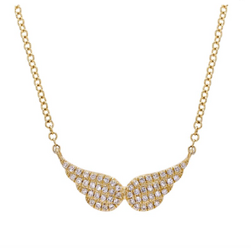 14k Yellow Gold Angel Wing Diamond Necklace