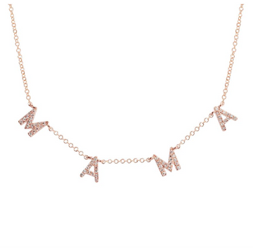 14k Rose Gold Spaced Diamond MAMA Necklace