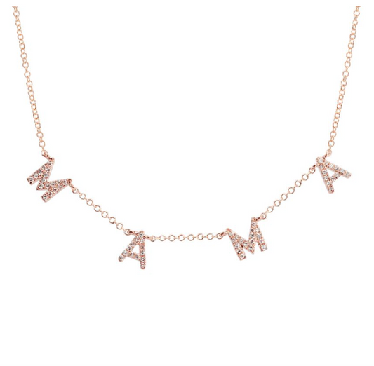 14k Rose Gold Spaced Diamond MAMA Necklace