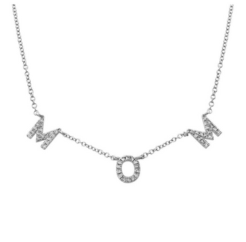 14k White Gold Diamond MOM Necklace
