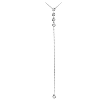 14k White Gold Diamond Bezel Drop Lariat Necklace