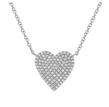 14k White Gold Diamond Heart Necklace 12mm