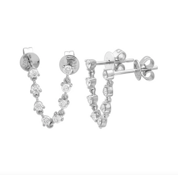 14k White Gold Diamond Chain Double Stud Earrings