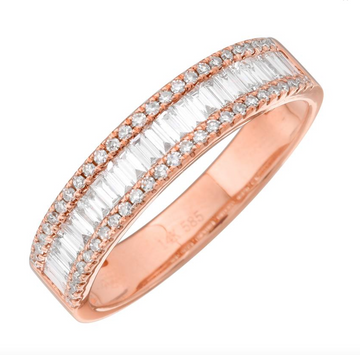 14k Rose Gold Baguette & Round Diamond Band .60ctw