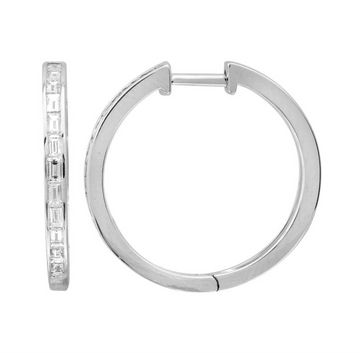 14k White Gold Baguette Diamond Channel Hoop Earrings 20mm