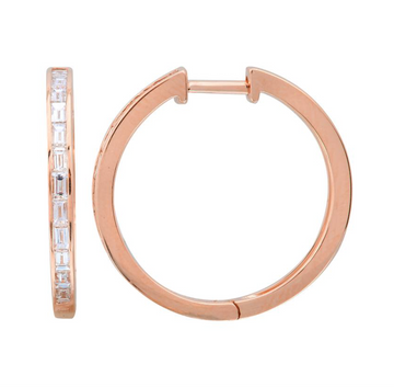14k Rose Gold Baguette Diamond Channel Hoop Earrings 20mm