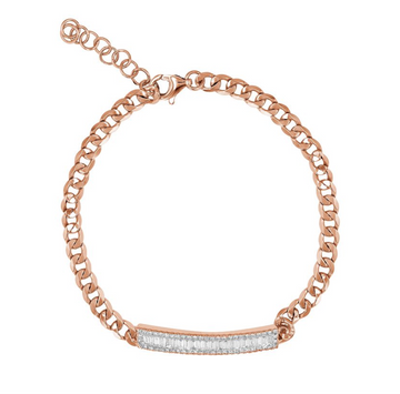 14k Rose Gold Baguette Diamond Bar Cuban Link Bracelet