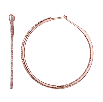 14k Rose Gold Inside Out Diamond Hoop Earrings 40mm