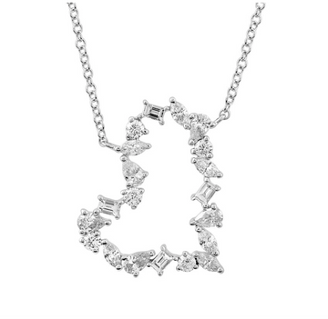 14k White Gold Multi Shape Diamond Heart Necklace