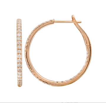 14k Rose Gold Inside Out Diamond Hoop Earrings 27mm