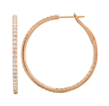 14k Rose Gold Inside Out Diamond Hoop Earrings 34mm