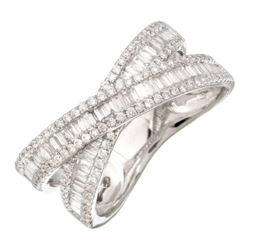 18k White Gold Baguette Criss Cross Diamond Ring