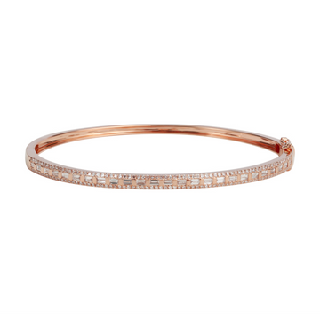 14k Rose Gold Baguette Diamond Bangle .90ctw