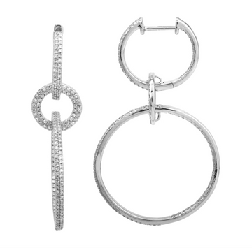 14k White Gold Diamond Connected Circles Earrings