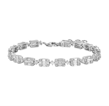 14k White Gold Illusion Emerald Diamond Tennis Bracelet 2.30ctw