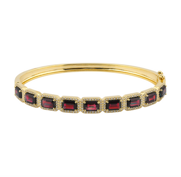 14k Yellow Gold Ruby Diamond Halo Bangle 6.50ctw
