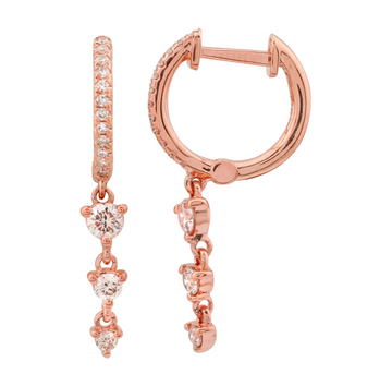 14k Rose Gold Dangling Diamonds Huggie Earrings