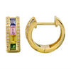 14k Yellow Gold 13mm Multi Gemstone Diamond Border Huggie Earrings .90ctw