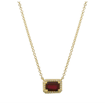 14k Yellow Gold Ruby Diamond Halo Necklace
