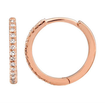 14k Rose Gold Diamond Huggie Earrings 12mm