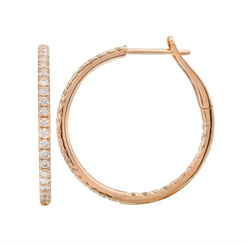 14k Rose Gold Inside Out Diamond Hoop Earrings 27mm
